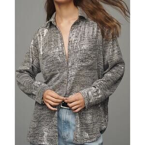 By Anthropologie Sequin Button-Front Shirt | Size M